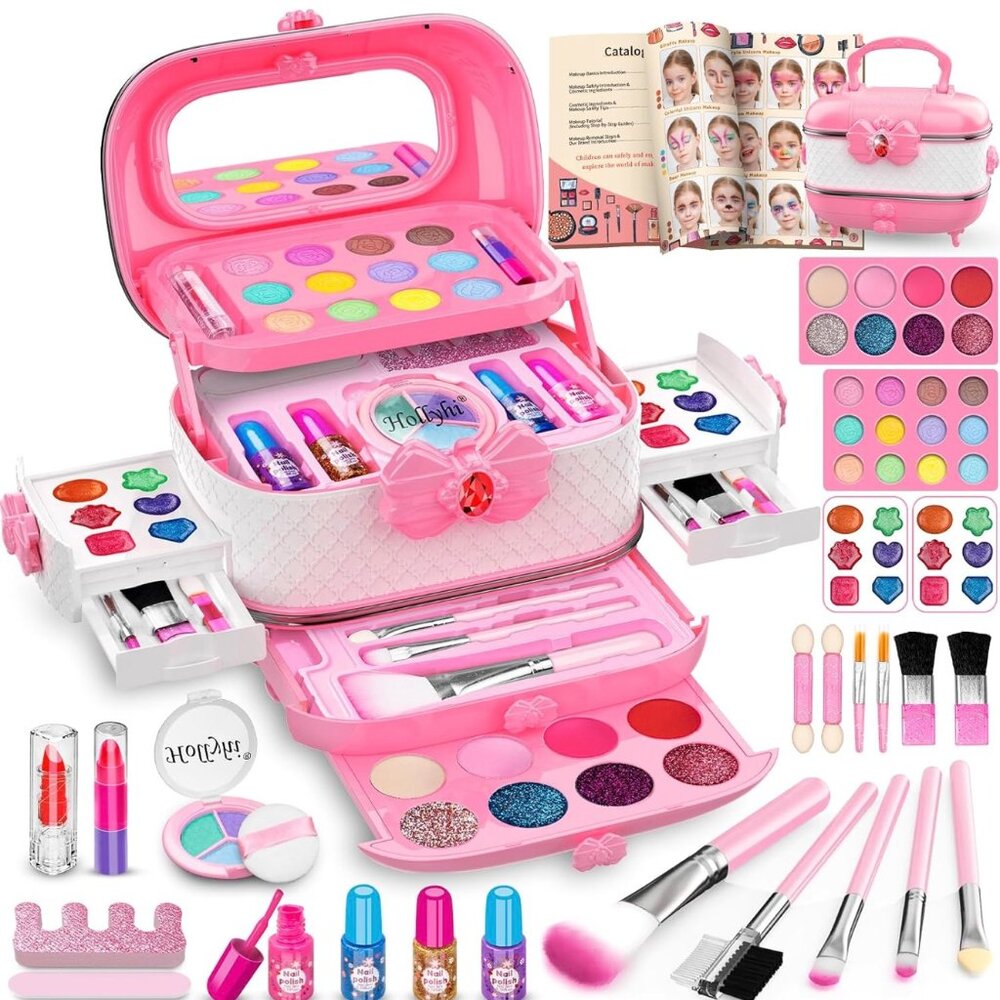 Hollyhi Pink Kids Makeup Kit Set with Side Drawer 58Pcs Brand New Sealed